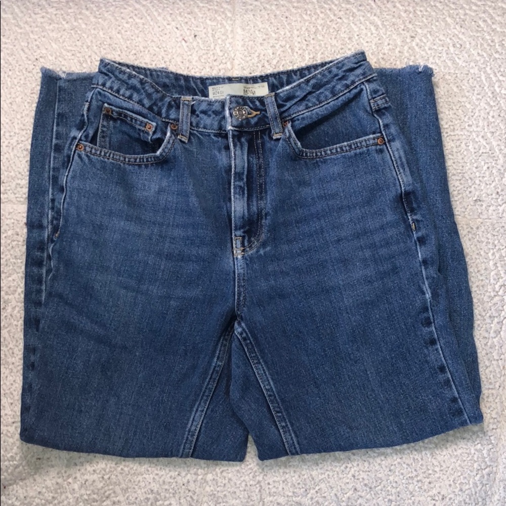 topshop petite dark blue mom jeans